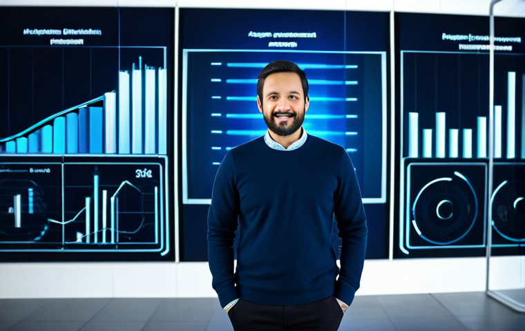 A professional media producer, a man in his 30s, dressed in a modest business casual outfit, stands confidently in a futuristic, high-tech media studio. He gestures towards a holographic display showing dynamic graphs and immersive content concepts like virtual reality environments and vertical video frames. The background features sleek digital screens with AI algorithms and abstract data streams, symbolizing constant technological evolution. The lighting is modern and energetic. This image conveys innovation and strategic adaptation in the digital media landscape. perfect anatomy, correct proportions, natural pose, well-formed hands, proper finger count, natural body proportions, professional photography, high quality, fully clothed, modest clothing, appropriate attire, professional dress, safe for work, appropriate content, family-friendly.