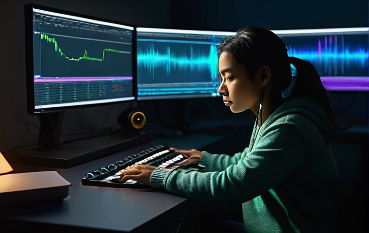 미디어 프로듀서의 실제 업무 환경 - **Prompt 2: Resourceful Filmmaking on a Dynamic Set**
    "A small, determined film crew, dressed in...