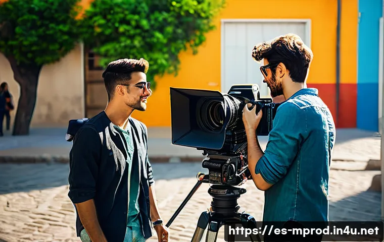 미디어 프로듀서 실무 경험 쌓는 법 - A vibrant scene of a young professional film crew collaborating on an independent short film set in ...
