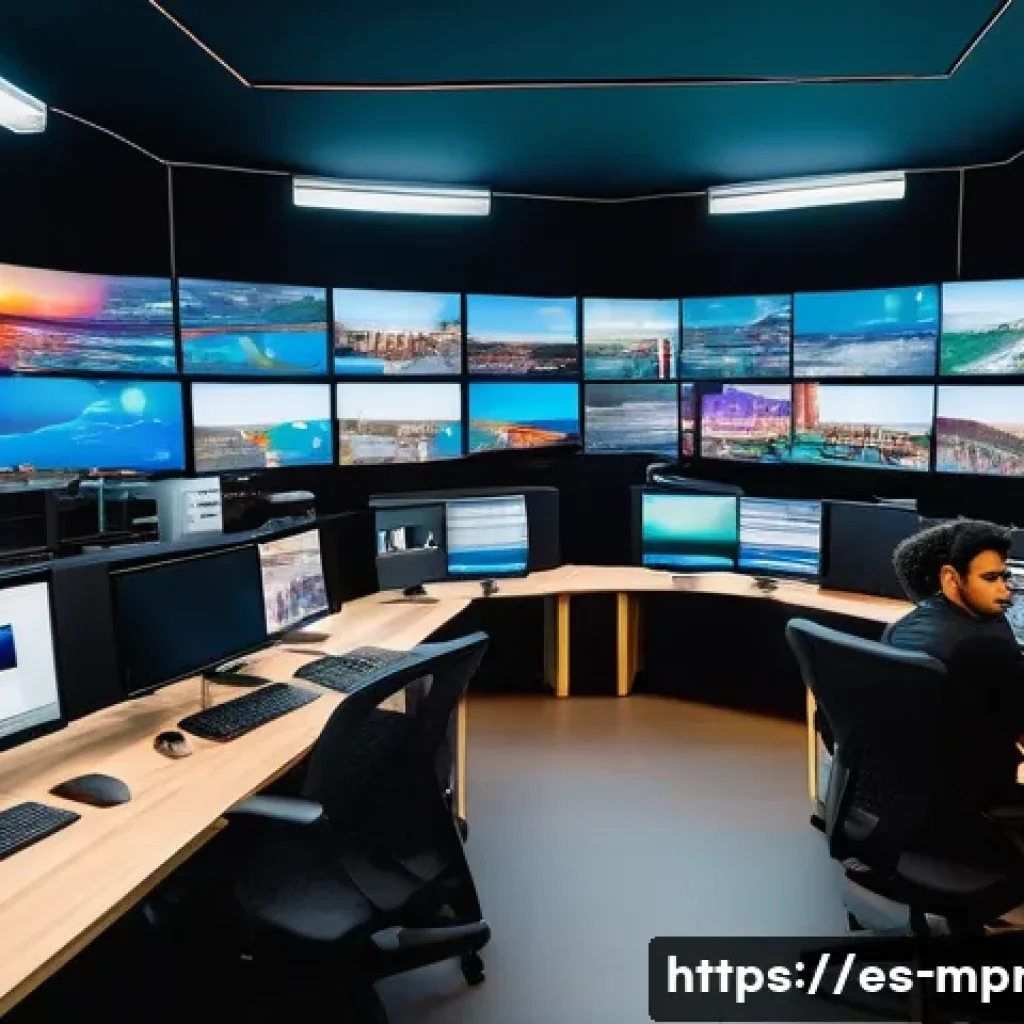 미디어 프로듀서가 알아야 할 최신 트렌드 - A modern audiovisual production studio in a vibrant Latin American city, featuring a diverse team of...