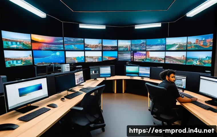 미디어 프로듀서가 알아야 할 최신 트렌드 - A modern audiovisual production studio in a vibrant Latin American city, featuring a diverse team of...