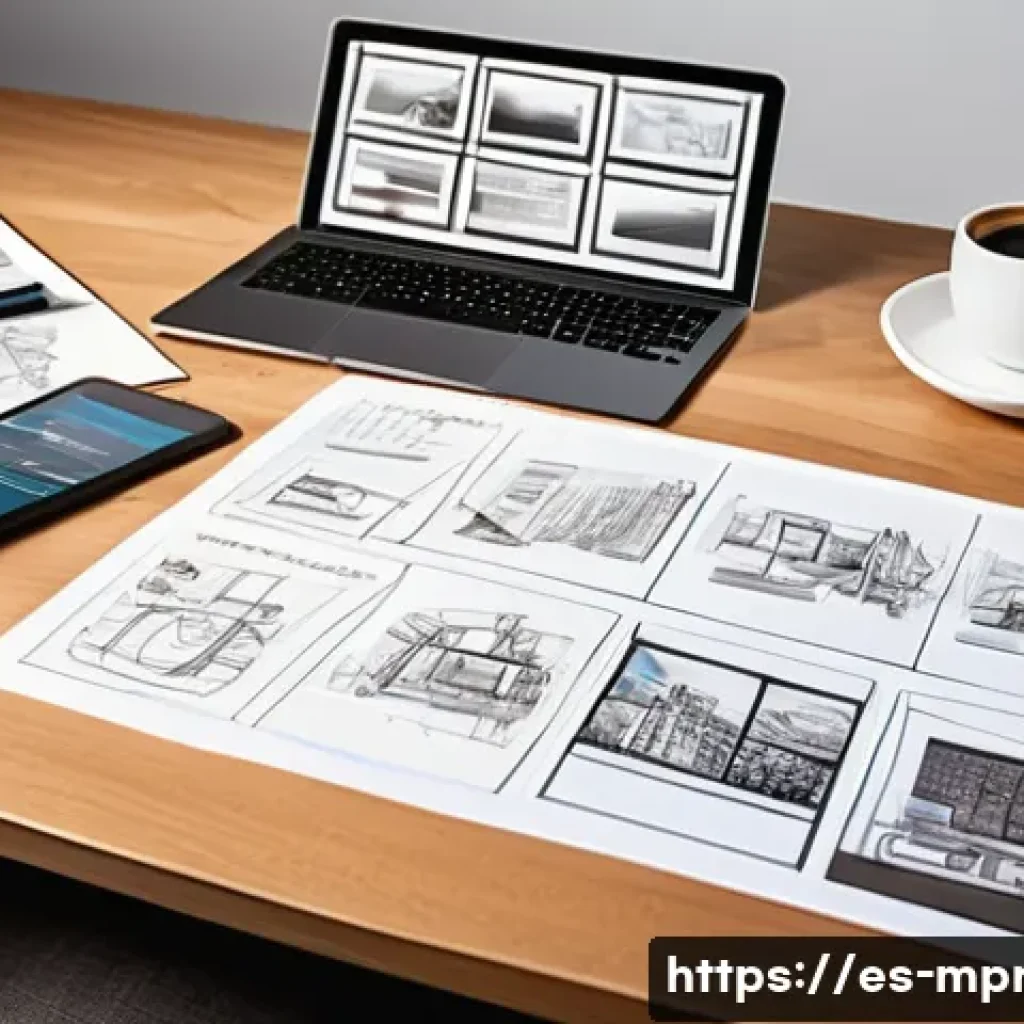미디어 프로듀서 스토리보드 작성법 - A professional storyboard artist’s workspace in a modern studio, featuring a large wooden desk scatt...