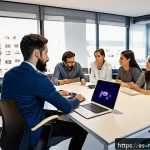 미디어 프로듀서의 성공적인 프로젝트 관리 - A diverse creative and technical team collaborating in a modern media production office in Spain, fe...