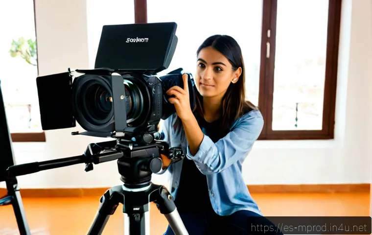 Home 17 미디어 프로듀서가 배우는 중점 과목 - Photorealistic media production student in a modern Spanish-language university studio, learning cam...